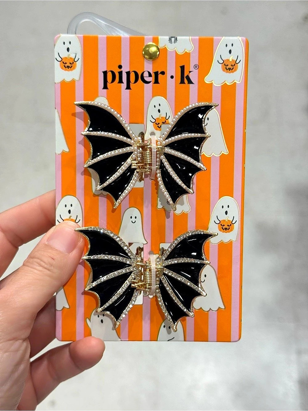 Piper K Halloween Bat Hair Claw Clips Black & Gold NWT